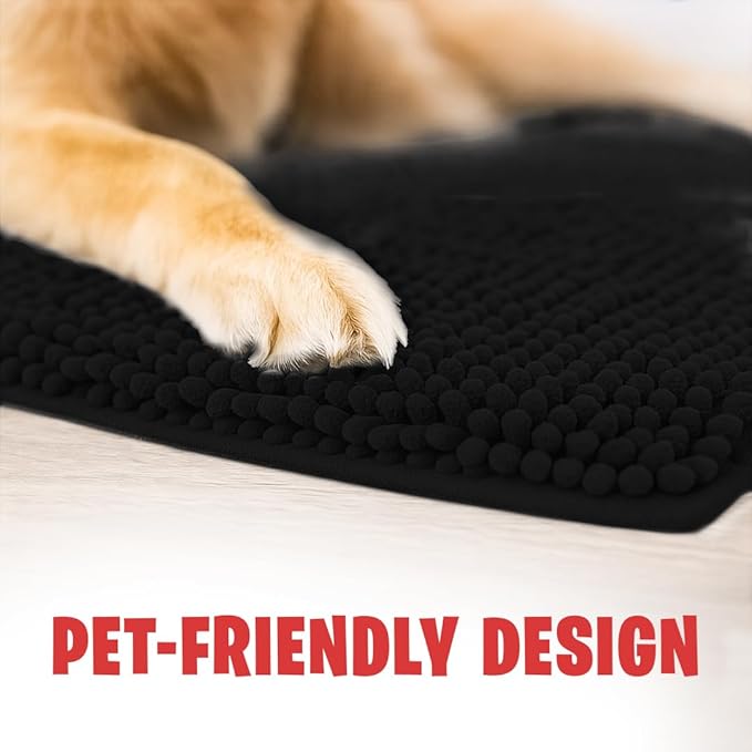 MudGuard Mat™ Dog Door Mat for Muddy Paws, Super Absorbent Microfiber, Non-Slip Indoor Mat, Quick Dry Chenille Mud Mat for Dogs & Entryway, Washable, Black 16" x 24"