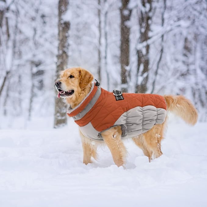 Lelepet Dog Coat Warm Dog Winter Coat Waterproof Dogs Jacket with Harness Built in Reflective Pet Fleece Vest Zip-Up Cold Weather Coats for Medium Dogs Turtleneck & Windproof Coats Dachshund Brown M