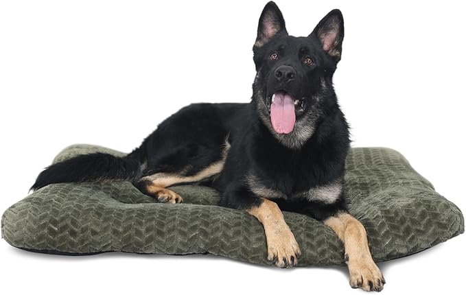 Large Dog Crate Bed 42 Inch Washable Soft and Fluffy Dog Mats for Cages Up to 90 lbs Pet Pillows for Crate Tire Printing Olive Green
