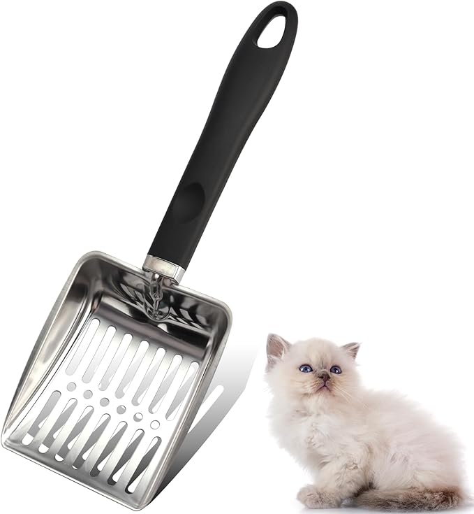 Cat Litter Scoop,Metal Cat Litter Scoop,Stainless Steel cat Litter Scoop with Non-Slip Handle,Poop Sifting,Kitten Pooper Lifter,for Litter Box…