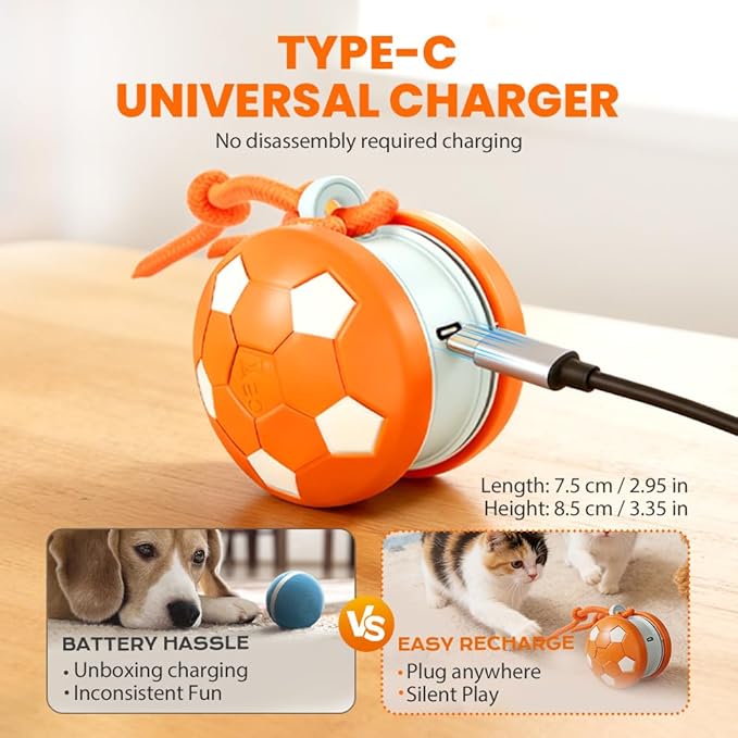 Interactive Dog Balls, Electric Moving and Rolling Enrichment Dogs Ball with Rope, Interactive Pet Ball for Small Medium Large Dogs, Automatic Dog Balls to Keep Them Busy (Orange)