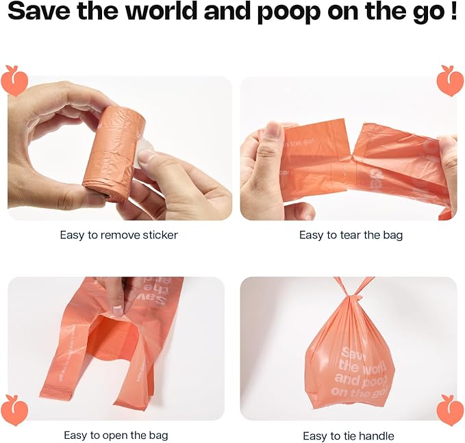 Dog Poop Bags with Handles 60 Rolls 720 Counts Big Sizes Leak Proof and Extra Thick Waste Bags Refill Rolls for Walking Small Medium Large Dogs Cats Litter With 2 Dispensers Peach Scented