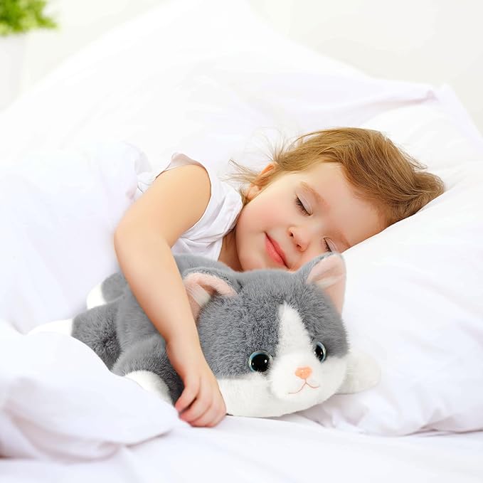Ditucu Weighted Cat Stuffed Animal 0.6 lbs Cute Realistic Kitten Plush Toys 11.8 inch Soft Plushies Gifts for Kids Grey