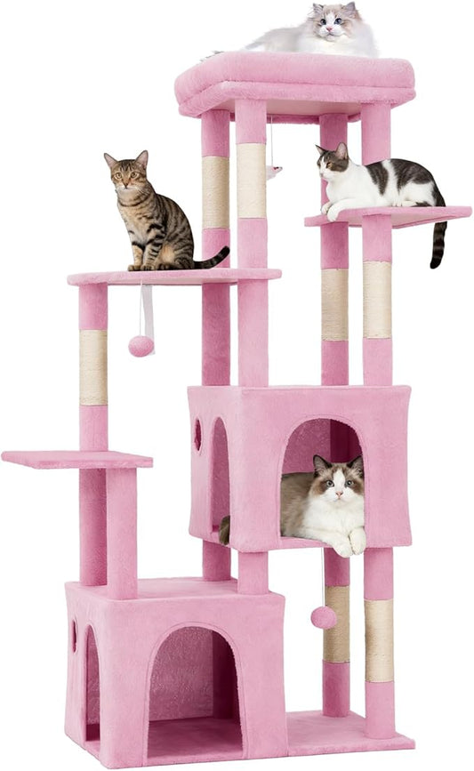 Cat Tree 61" Tall, Sisal Wrapped Scratching Post, Cat Nest, Hanging Ball, Extended Platform