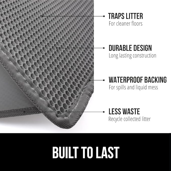 GORILLA GRIP Honeycomb Cat Litter Box Mat, Two Layer Trapping Waste Mats, Soft On Paws, Litter Box Supplies and Essentials for Indoor Cats, Traps Excess, Water Resistant for Floors, 24x15 Gray
