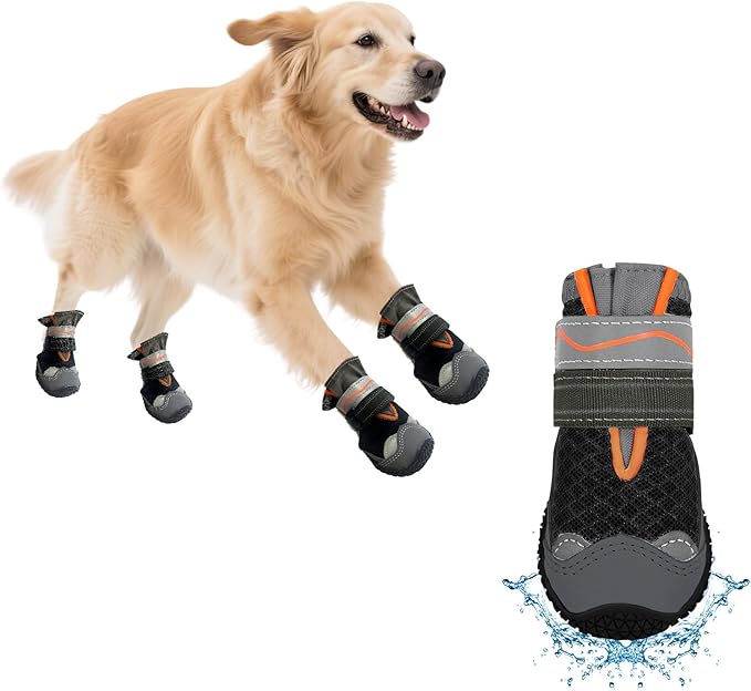 Dog Booties,Waterproof Dog Shoes for Large Medium Small Dogs,Suitable for Summer Hot Pavement,Adjustable Non-Slip Rubber Paw Protector (Black, #3 (Width 2.0 inch) for 27-38 lbs)