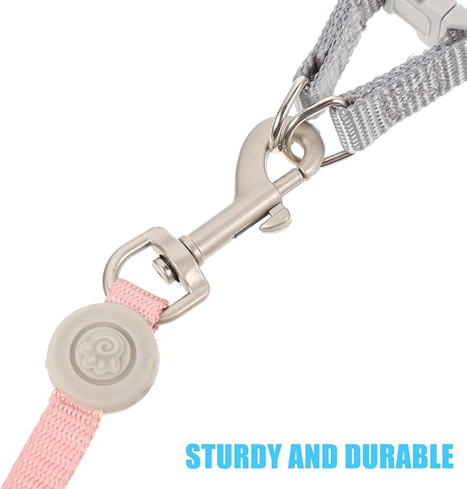Kisangel Cat Harness and Leash Set Escape Proof Soft Adjustable Nylon Small Pink Kitten Walking Outdoor Pet Harness