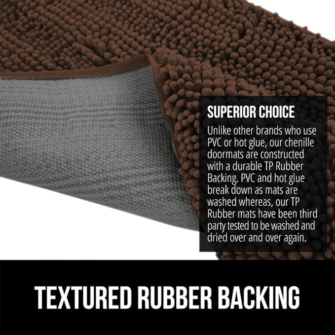 GORILLA GRIP SOAKSTOPPER Dog Door Mat, 60x36 Machine Washable Rug Absorbent Doormat Captures Moisture Mud Dirt, Quick Dry Soft Chenille Entryway Rugs Indoor Entrance Mats for Dog Paws, Brown
