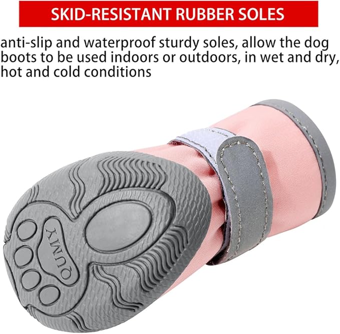 QUMY Dog Shoes for Small Dogs, Puppy Dog Boots & Paw Protectors for Winter Snowy Day, Summer Hot Pavement, Waterproof in Rainy Weather, Ourdoor Walking, Indoor Hardfloors Skid-Resistant Sole Pink 1