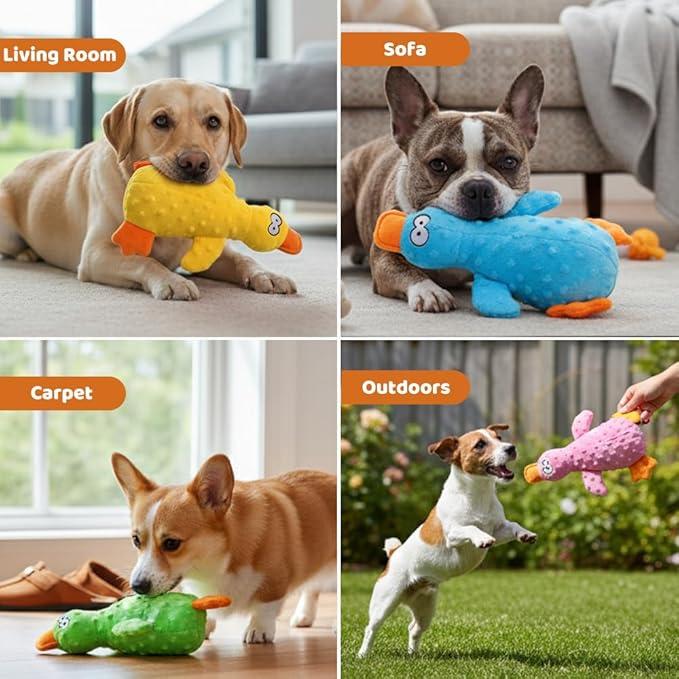 VLZLQ Duck Dog Toy, 2026 New Cute Yellow Stuffed Calming Duck Dog Toys with Soft Squeaker, Interactive Dog Toys for Aggressive Chewers (Green+Yellow)