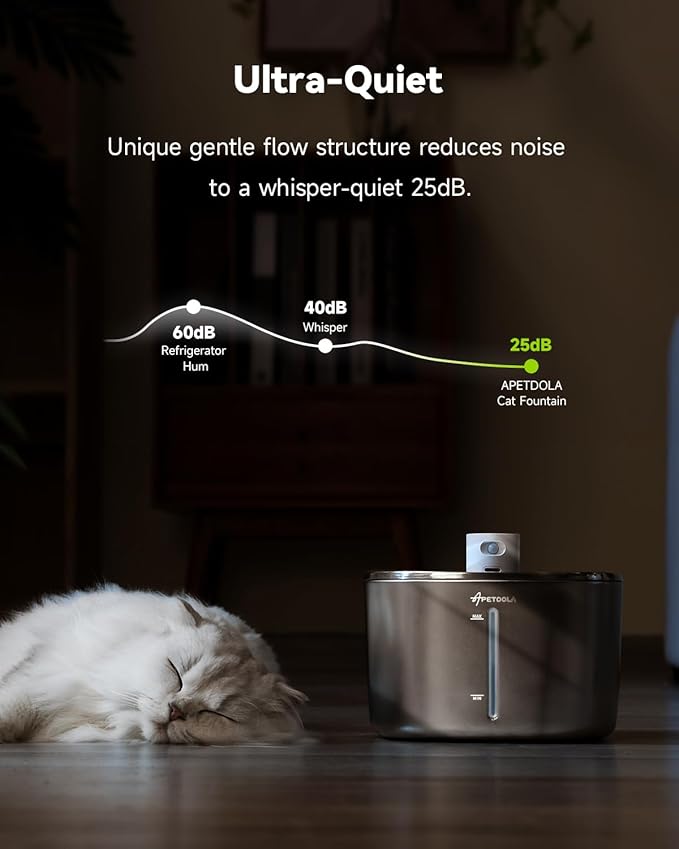 APD APETDOLA Wireless Cat Water Fountain Stainless Steel,135floz/4L Battery Operated Automatic Pet Fountain,Cordless Cat Water Dispenser Pet Drinking Water Fountain for Multicat Cats Dog Outdoor