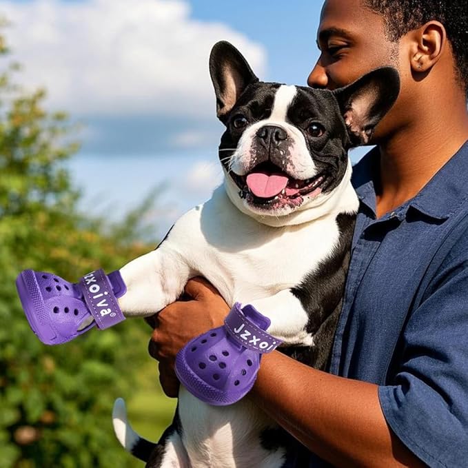 JZXOIVA Dog Shoes for Hot Pavement, Dog Booties for Large Dogs, Breathable Dog Boots & Paw Protectors, Adjustable Non-Slip Rain Booties, Waterproof Pets Sandals for Beach Purple Size 8