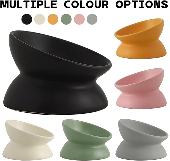 Ceramic Raised Cat Bowl, Cat Food Bowls Elevated Tilted, Ceramic Pet Bowl Whisker Friendly, Anti Vomit & Reduce Neck Burden for Food and Water (Yellow)