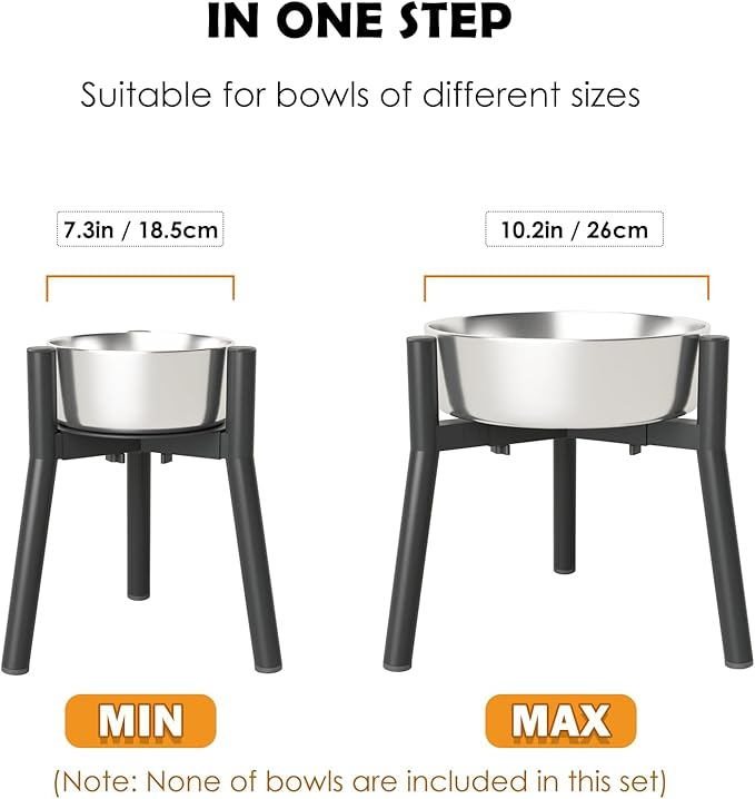SHAINFUN Raised Dog Bowl Stand for Large Dogs with Tray, Adjustable Width 7 to 10.6", Elevated Tall Food Water Stand (Bowl Not Included)