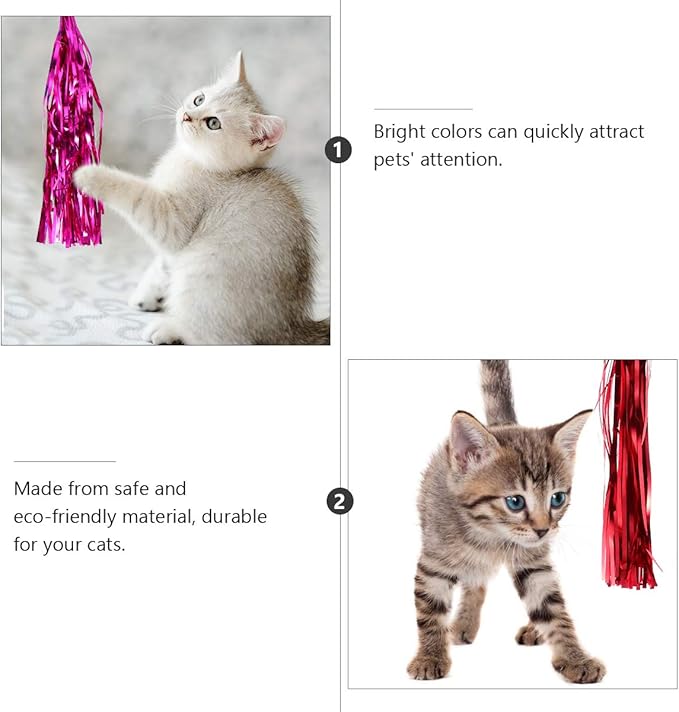 balacoo 5 Pcs Cat Teaser Wand Replacement, Cat Stick Metallic Foil Tassel with Bell, Interactive Catcher Teaser for Indoor Pet Kitten Playing (Random Color)