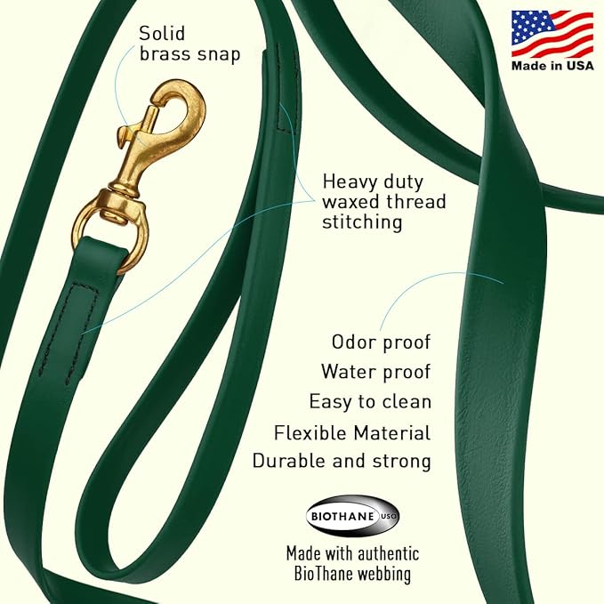 Viper K9 Biothane Working Dog Leash Waterproof Lead for Tracking Training Schutzhund Dog Sport & Search - Odor-Proof Long Line with Solid Brass Snap for Puppy Medium and Large 3/4" x 20ft Hunter Green