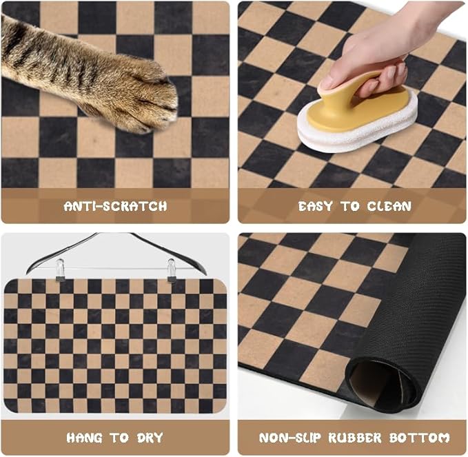 Dog Food Mats for Floors Waterproof, Pet Water Bowl Mats Pet Feeding Absorbent Placemats Plaid 17 * 30 inch