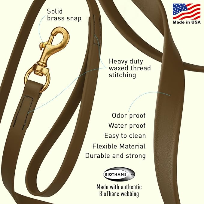 Viper K9 Biothane Working Dog Leash Waterproof Lead For Tracking Training Schutzhund Dog Sport & Search - Odor-Proof Long Line With Solid Brass Snap For Puppy Medium and Large 3/4" x 20ft Coyote Brown