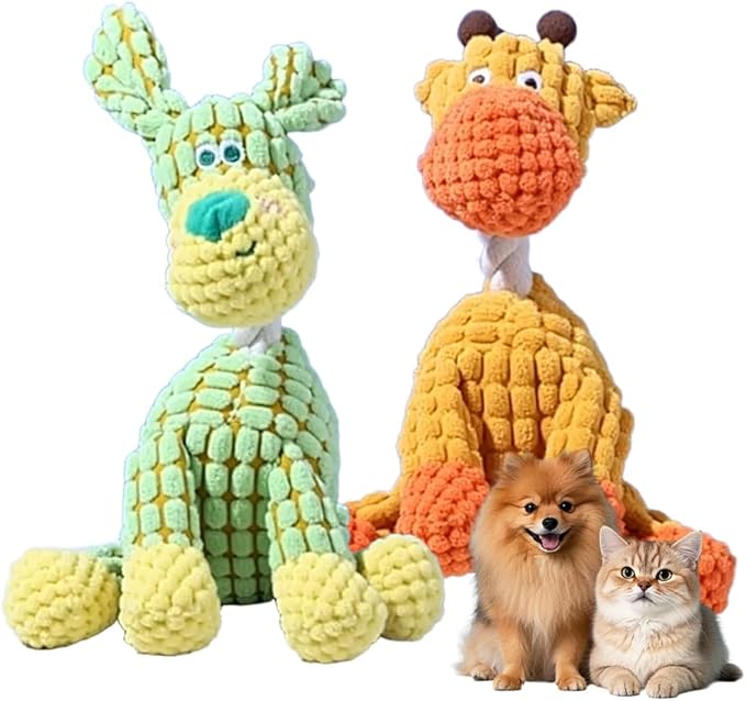Interactive Dog Toys, Squeaky Chew Toys for Dogs, Durable Soft Plush Toys with Squeaker for Aggressive Chewers, Easy Clean Quick Dry Fun Toys for Small Medium Large Breed Dogs (Green+Orange)