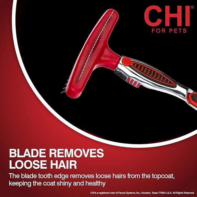 CHI for Dogs Double-Sided Shedding Rake and Blade - Best Grooming Tool for All Hair Types - Safe Dematting and Deshedding Brush for Dogs - Pet Hair Removal Essential - 3 Count