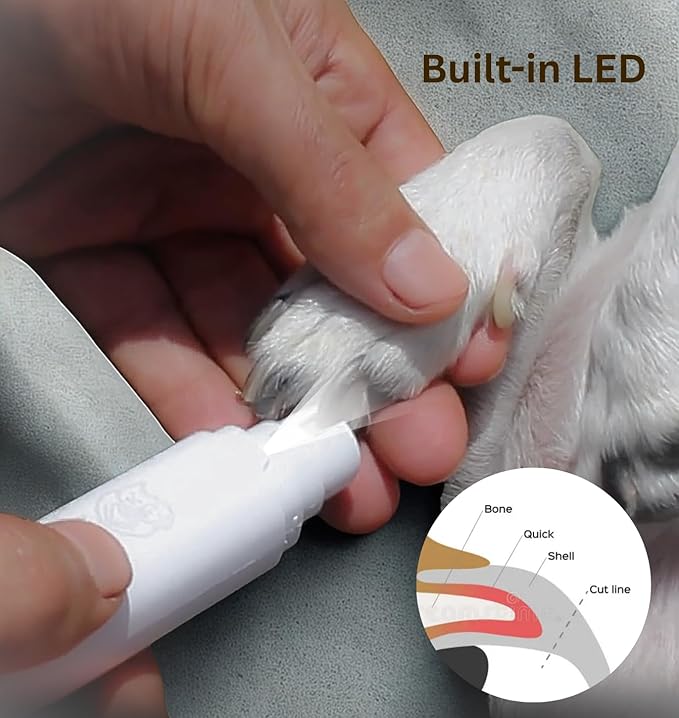 Dog Nail Grinder– Professional 2-Speed Electric Rechargeable Pet Nail Trimmer Painless Paws Grooming & Smoothing for Small Medium Large Dogs and Cats (White)