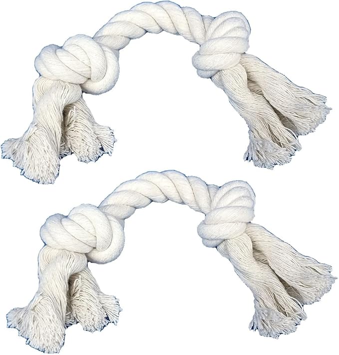 GOGOTAIL 2-Pack Dog Rope Toys for Small & Medium Dogs – Durable 10" Cotton Chew Tug Toys with 2 Knots for Puppy Teething, Dental Cleaning, Boredom Relief, Indoor & Outdoor Play, White