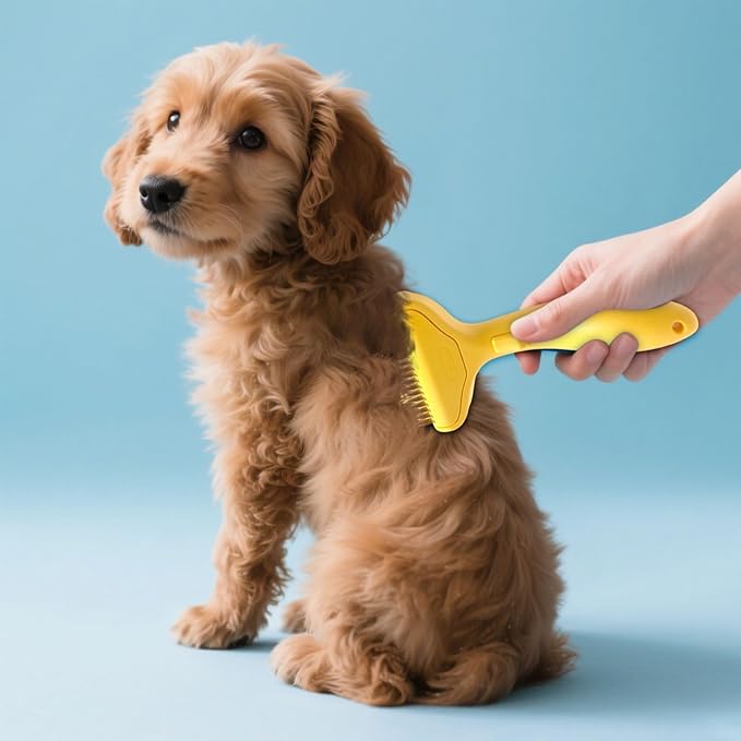 2026 Upgrade Cat Grooming Brush Self Cleaning, Self Cleaning Slicker Brush Small for Dog & Cat, Pet Grooming Deshedding Tool for Detangling & Dematting Long, Easy To Clean Loose Undercoat (Yellow#H)