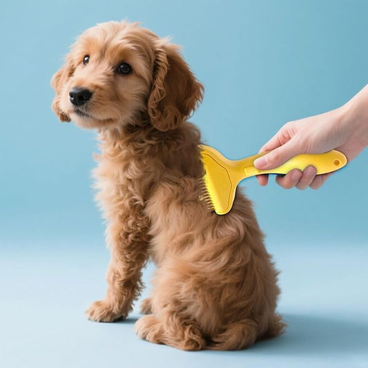 2026 Upgrade Cat Grooming Brush Self Cleaning, Self Cleaning Slicker Brush Small for Dog & Cat, Pet Grooming Deshedding Tool for Detangling & Dematting Long, Easy To Clean Loose Undercoat (Yellow#H)