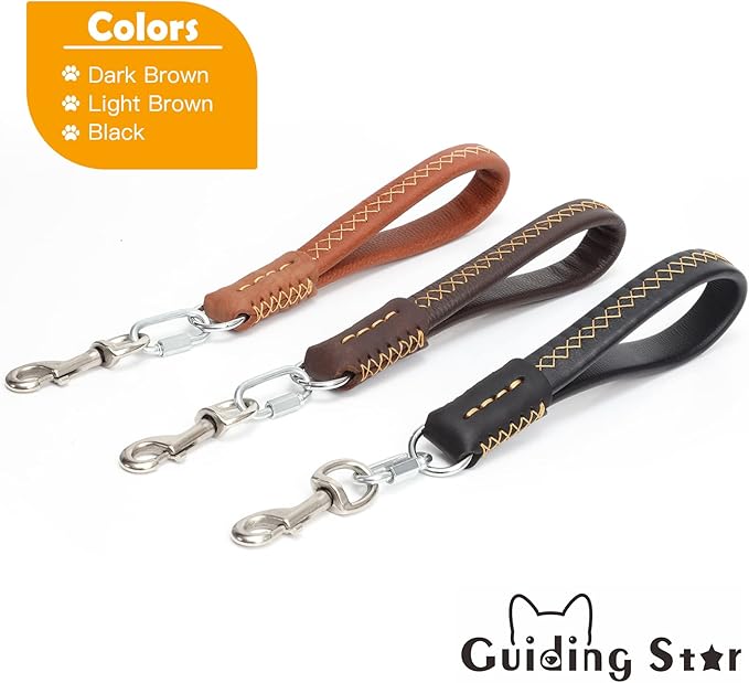 Guiding Star Short Leather Dog Leash - Traffic Leash for Large & Medium Dogs - Training & Walking (12"*3/4", Brown)