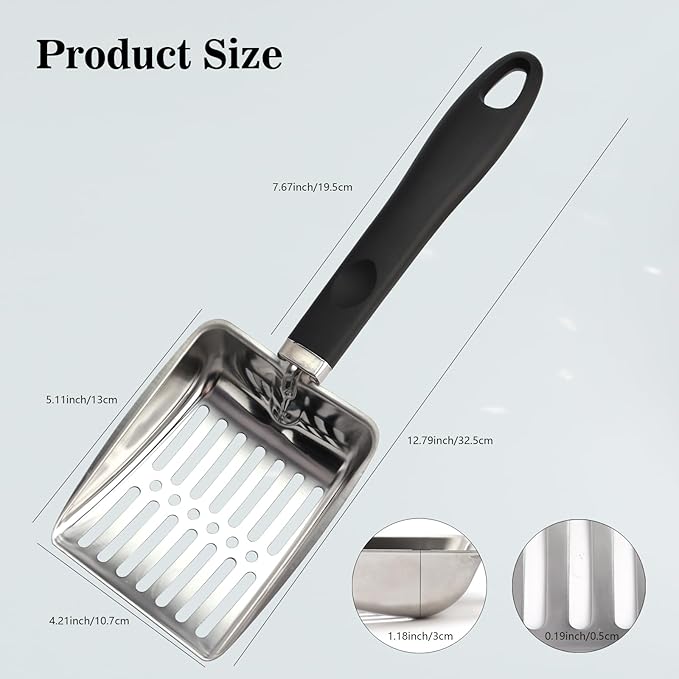Cat Litter Scoop,Metal Cat Litter Scoop,Stainless Steel cat Litter Scoop with Non-Slip Handle,Poop Sifting,Kitten Pooper Lifter,for Litter Box…