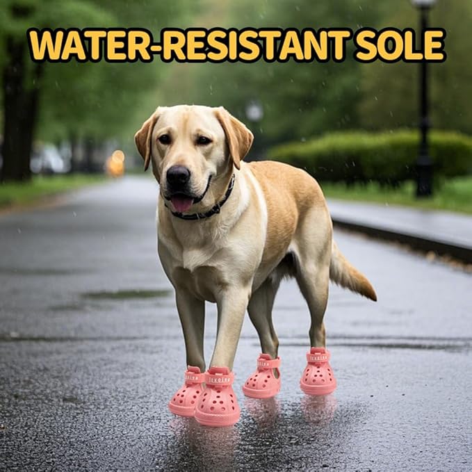 JZXOIVA Dog Shoes for Hot Pavement, Dog Booties for Medium Dogs, Breathable Dog Boots & Paw Protectors, Adjustable Non-Slip Rain Booties, Waterproof Pets Sandals for Beach Pink Size 6