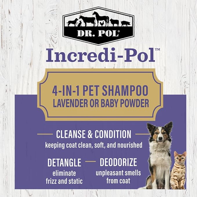 Dr. Pol Incredi-Pol 4-in-1 Pet Shampoo | Cleanse, Condition, Detangle & Deodorize | Luxurious Grooming for a Soft, Silky Coat | Baby Powder | 16 oz
