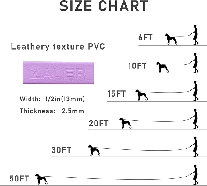 ZALER Long Dog Leash Waterproof Training Leashes 50ft 30ft 20ft 15ft 10ft 6ft, Odor Proof Recall Long Line Lead with Aviation Aluminum Carabiner Clip for Small, Medium, Large Dogs (30FT, Purple)