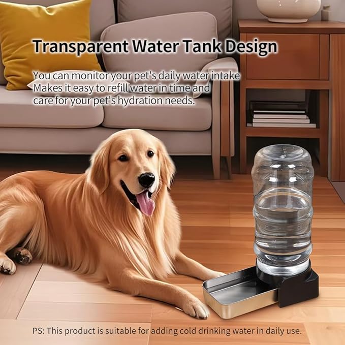 PAKEWAY 1 Gallon / 3.8L Automatic Gravity Dog Water Bowl Dispenser, Stainless Steel Large Capacity Pet Waterer with 3 Filters for Small to Medium Dogs and Cats