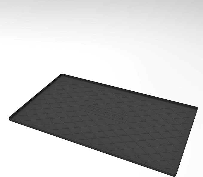 URMONA Large Dog Food Mat, 28" x 22" Pet Food Mat, Waterproof Dog Cat Food Mat with Raised Edges, Silicone Pet Food Mat, Dog Accessories, Prevents Food Spills, Protects Floors（Black）