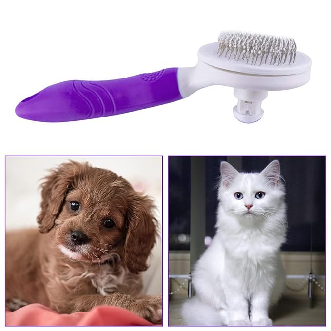 Cat Grooming Brush, Pets Skin Friendly Self Cleaning Slicker Massage Brushes for Shedding Dogs Cats Hair Gentle Remove Loose Undercoat with Long or Short Hairs for All Fur Type- UPGRADED