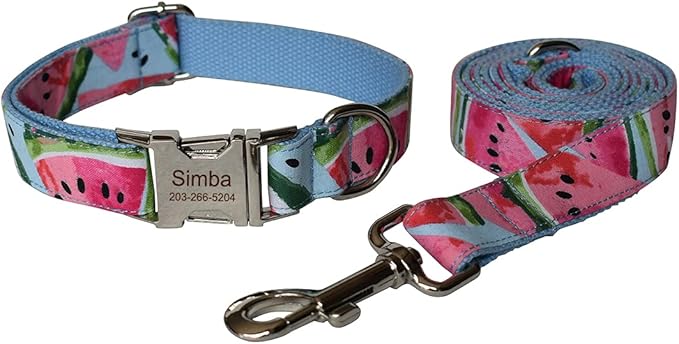 Personalized Dog Collars for Puppy Small Medium Large Pets with Engraved Name and Phone Number (S, Watermelon)