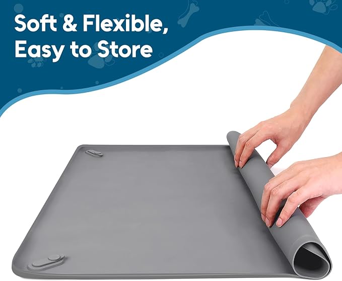Pee Pad Holder for Small Dogs, 24" x 24" Dog Puppy Pee Pad Holder Non-Slip Silicone Tray with 4 Magnetic Clips for Training, No Spill Raised Lip High Edge for Indoor Floor Protection, Gray