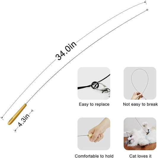 TTcat Interactive Bird and Insect Simulation Cat Toy Set with 4 Pcs Feather Refills, 29'' Flexible Steel Wire, Sturdy Wood Handle & Bell,Cat Wand Toys for Indoor Cat and Kitten.