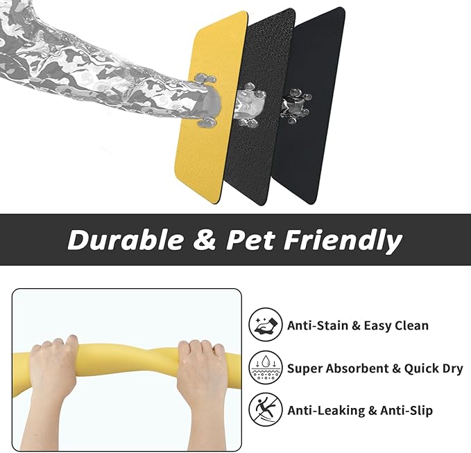 Dog Food Mat - Absorbent Cat Mat for Food and Water, No Stains Pet Feeding Bowl Mat, Easy to Clean Pet Placemats, Quick Dry Dog Water Dispenser Mat for Messy Drinkers | Yellow 24"x36"