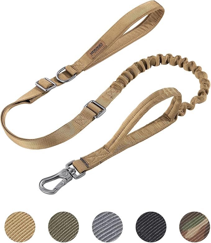 EXCELLENT ELITE SPANKER Tactical Dog Leash Heavy Duty 5-6FT Adjustable No Pull Military Bungee Dog Leash Elastic Leads Rope with 2 Padded Control Handle for Medium Large X-Large Dogs(Coyote Brown)