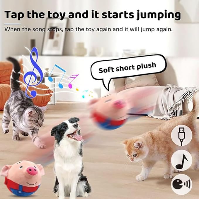 SENOY Active Moving Pet Plush Toy, 2024 Upgrade Interactive Dog Puppy Toys Squeaky Moving Dog Ball Toy Washable Cartoon Pig Plush Sound Electronic Toy Shake Bounce Boredom Talking for Pets