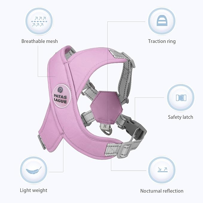 Patas Lague Dog Harness with Leash Set Adjustable Soft Padded Step-in Dog Vest No Choke No Pull Reflective for Small Medium Pets with Poop Bags and Dispenser, Solid and No-chew, Purple S