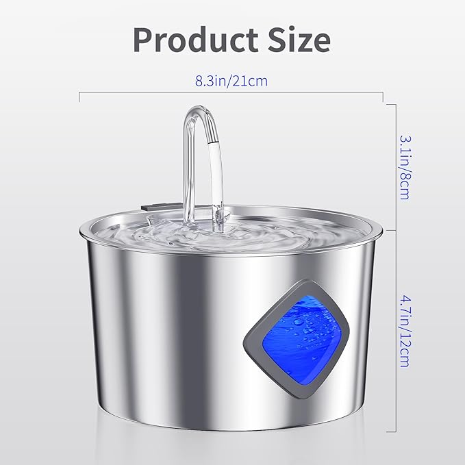 JIXZEN Cat Water Fountain Stainless Steel: 108oz/3.2L Automatic Pet Water Fountain for Cats Indoor- Quiet Cat Water Bowl Dispenser- Drinking Fountain for Small Dogs & Kitties-4 Filters + 4 Sponges
