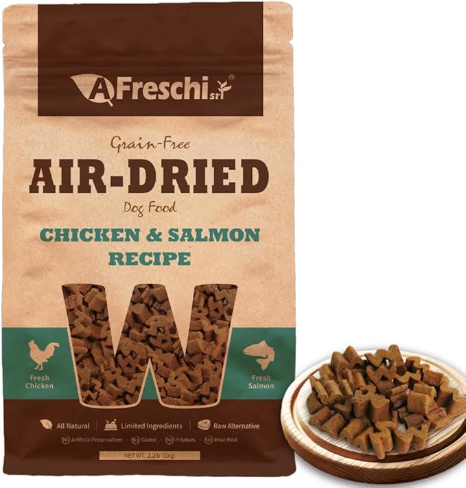 A Freschi srl Air-Dried Puppy & Adult Dog Food - Real Chicken & Salmon Recipe | Grain-Free | High-Protein for Toy, Small & Large Breeds | Ideal for Picky Eaters, 2.2 lb Bag