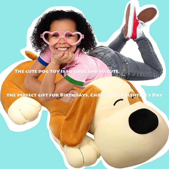 ELAINREN Ultra-Soft Brown Dog Plush Pillow Fluffy Puppy Stuffed Animals Toy Cuddle Long Ear Dog Plushie Cushion/29.5''