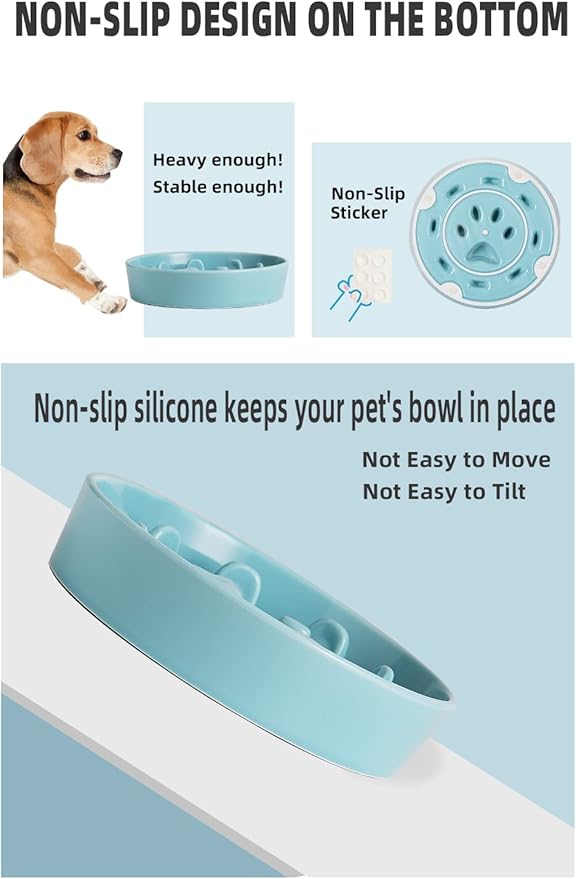 HAOTOP Ceramic Fun Slow Feeder Bowl, Porcelain Slow Eater Bowl for Medium Sized Dogs (Turquoise)