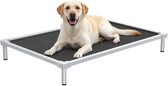 Elevated Dog Beds Large Sized Dog, Chew Proof Aluminum Alloy Heavy Duty Dogs Supplies Cooling Raised Pet Cot Indestructible with Anti-Rust Washable Assembly for Crate Outdoor-48.4"x 32.7" x 7"