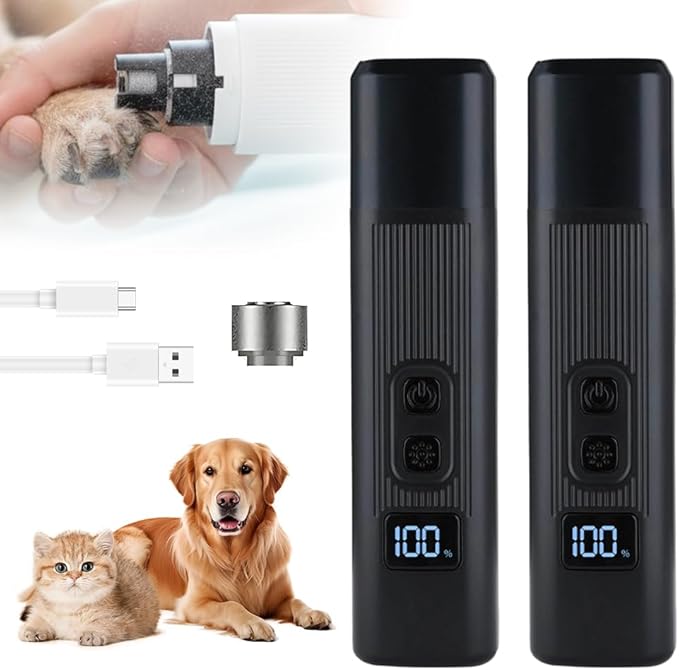 Safe Cut Cat Nail Trimmer, 2025 Upgraded 3 Adjustable 360° Grinding Settings, Low-Vibration Ultra-Quiet Under 40dB, Powerful for All Cats & Dogs, Easy to Clean (Black+6*Heads)