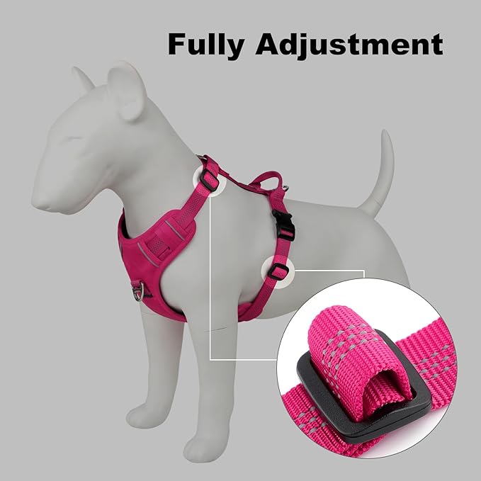 Plutus Pet No Pull Dog Harness, Reflective Adjustable Dog Vest Harness with Handle, Escape Proof, Soft Padded for Small Medium Large Dogs (Hot Pink, M)
